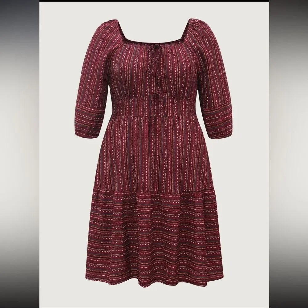 BloomChic Fall Stripes Cinched-Waist Tie Midi Dress – Size 1X - NWT - Picture 7 of 7